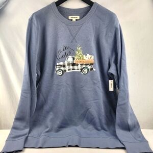 NWT Goodthreads Merry Christmas trendy tree heavy fleece lined sweatshirt XLT